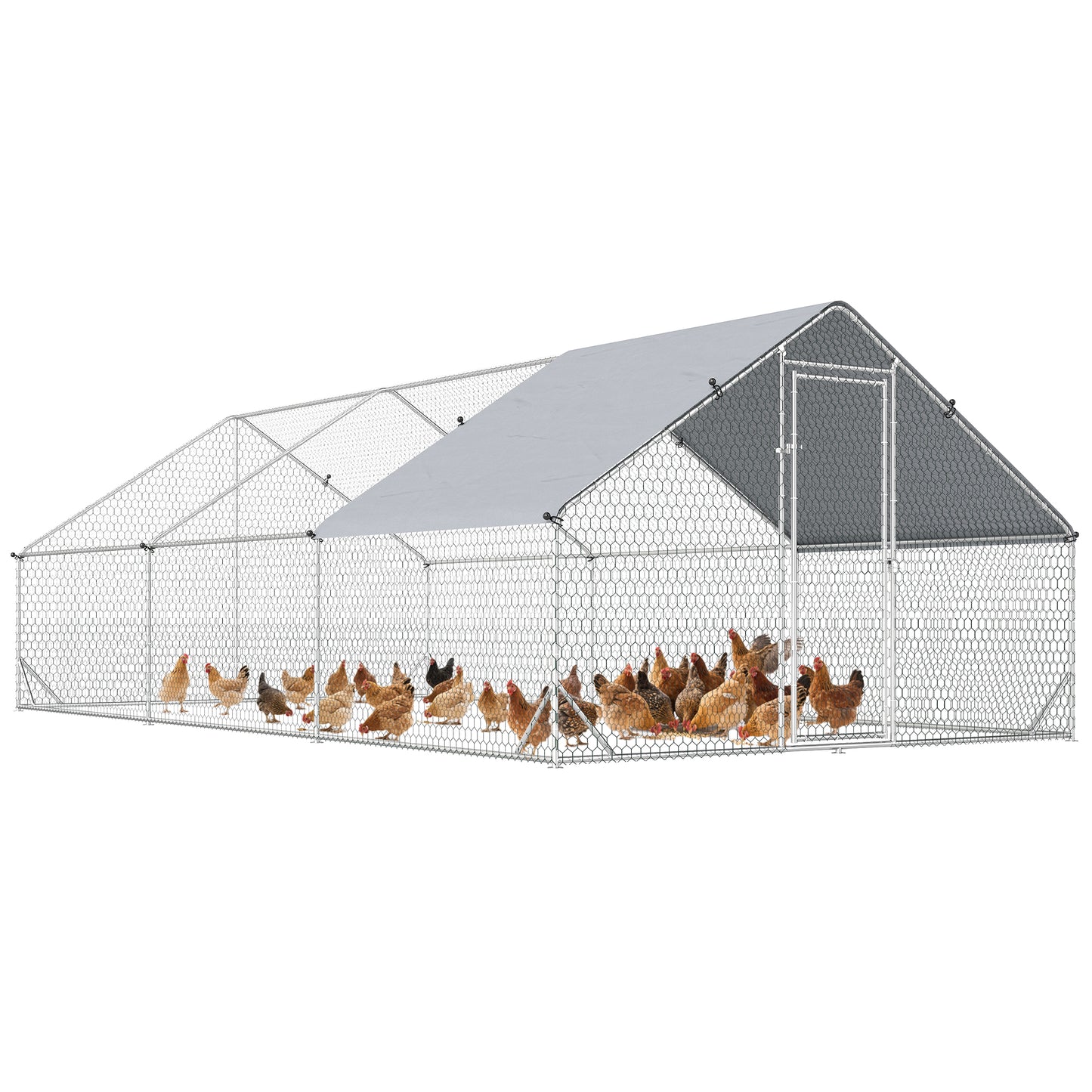 Walk In Chicken Run Galvanized Chicken Coop Hen House w/ Water-Resist Cover