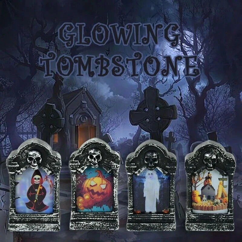 4x Halloween Light Up Tombstone Horror LED Game Props Outdoor Garden Party Decor