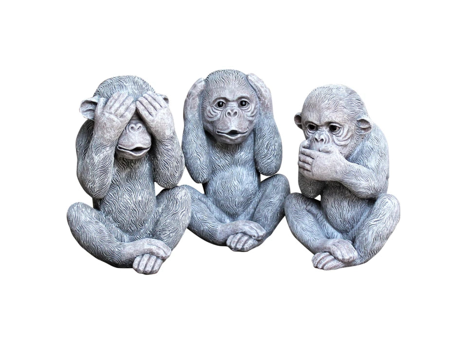 3 Wise Monkey Garden Ornaments See, Speak, Hear No Evil Monkey