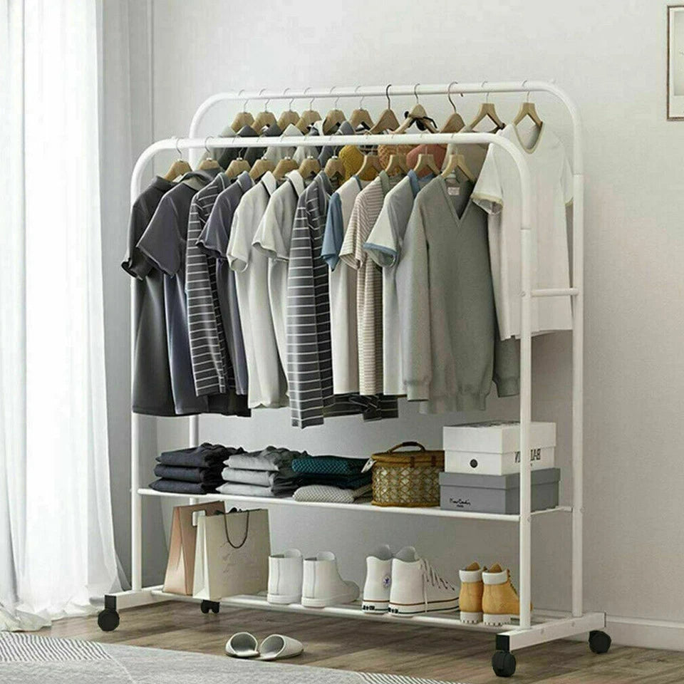 Industrial Pipe Garment Rack Coat Stand Rolling Clothe Rails