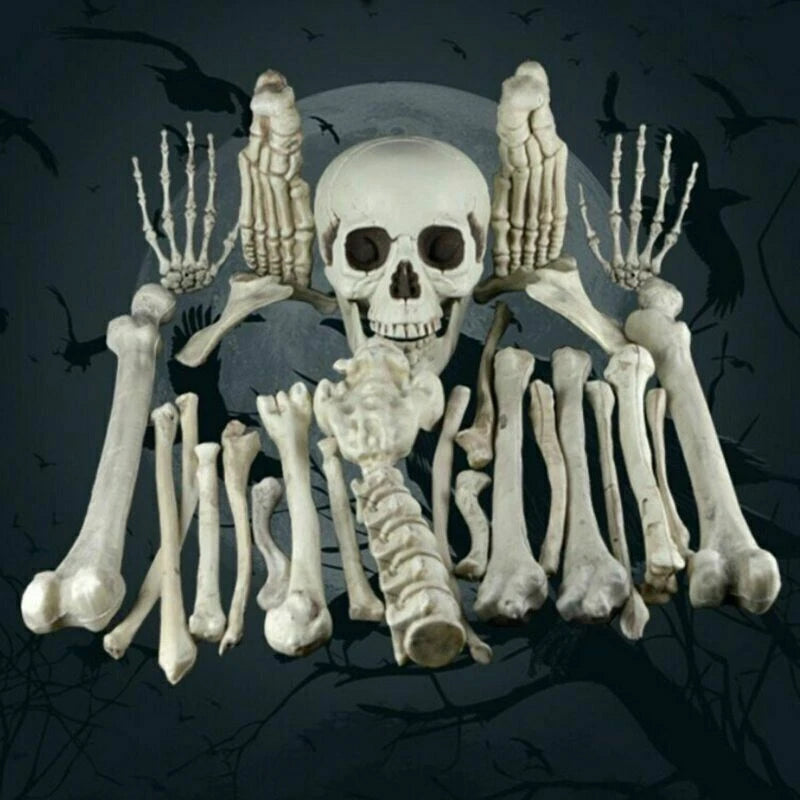 28PCS Bag of Bones Human Skull Skeleton Halloween Scary Pirate Party Decoration