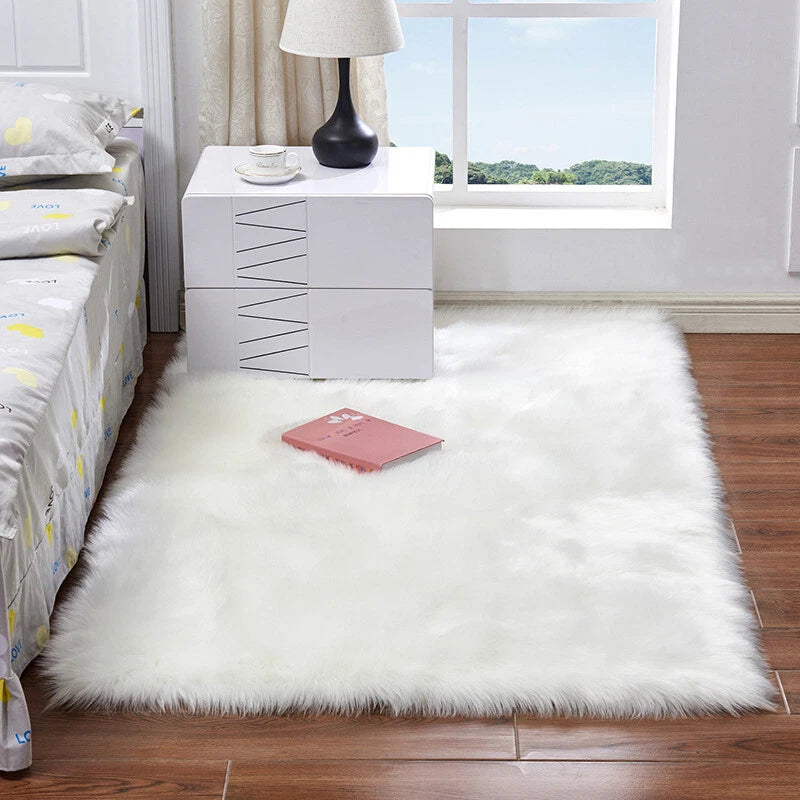 Faux Fur Sheepskin Fluffy Rug Soft LivingRoom Bedroom Rectangle Carpet Floor Mat