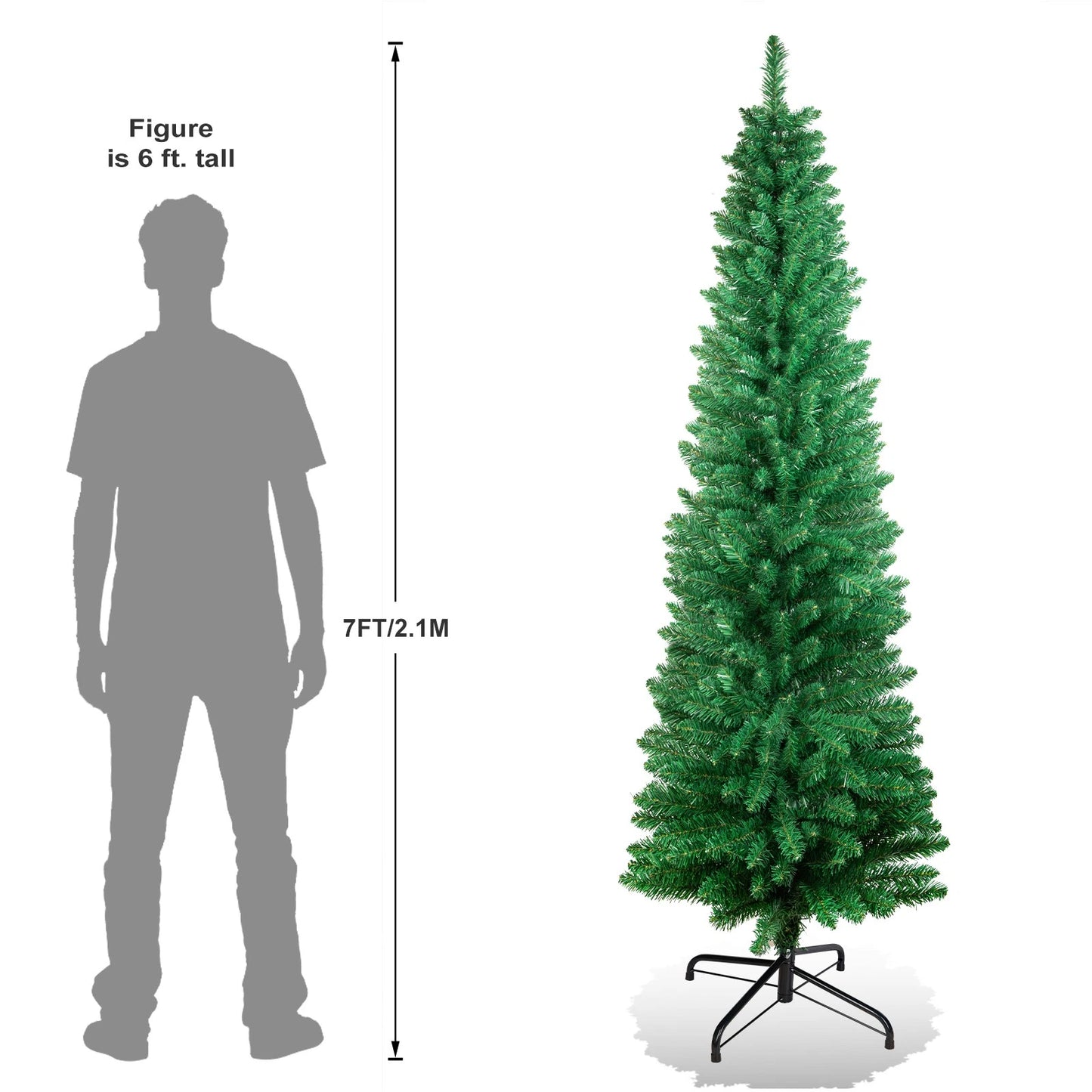 4/5/6/7ft Pencil Slim Christmas Tree with Lights Artificial XMAS Home Decoration