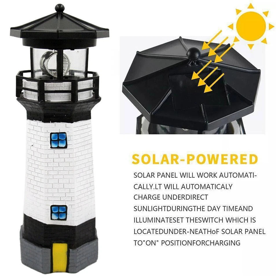 Solar Powered Lighthouse Rotating Led Garden Light House Decoration Ornament UK