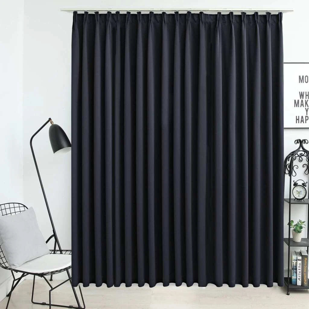 Blackout Curtain with Hooks Blind Drapery Window Covering ( Black)