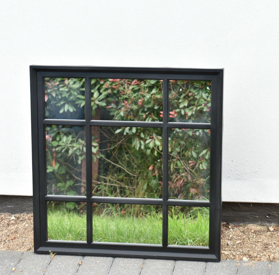 BLACK ENCHANTED WINDOW STYLE WALL MIRROR MANTEL HALLWAY SQUARE 61X61Cm