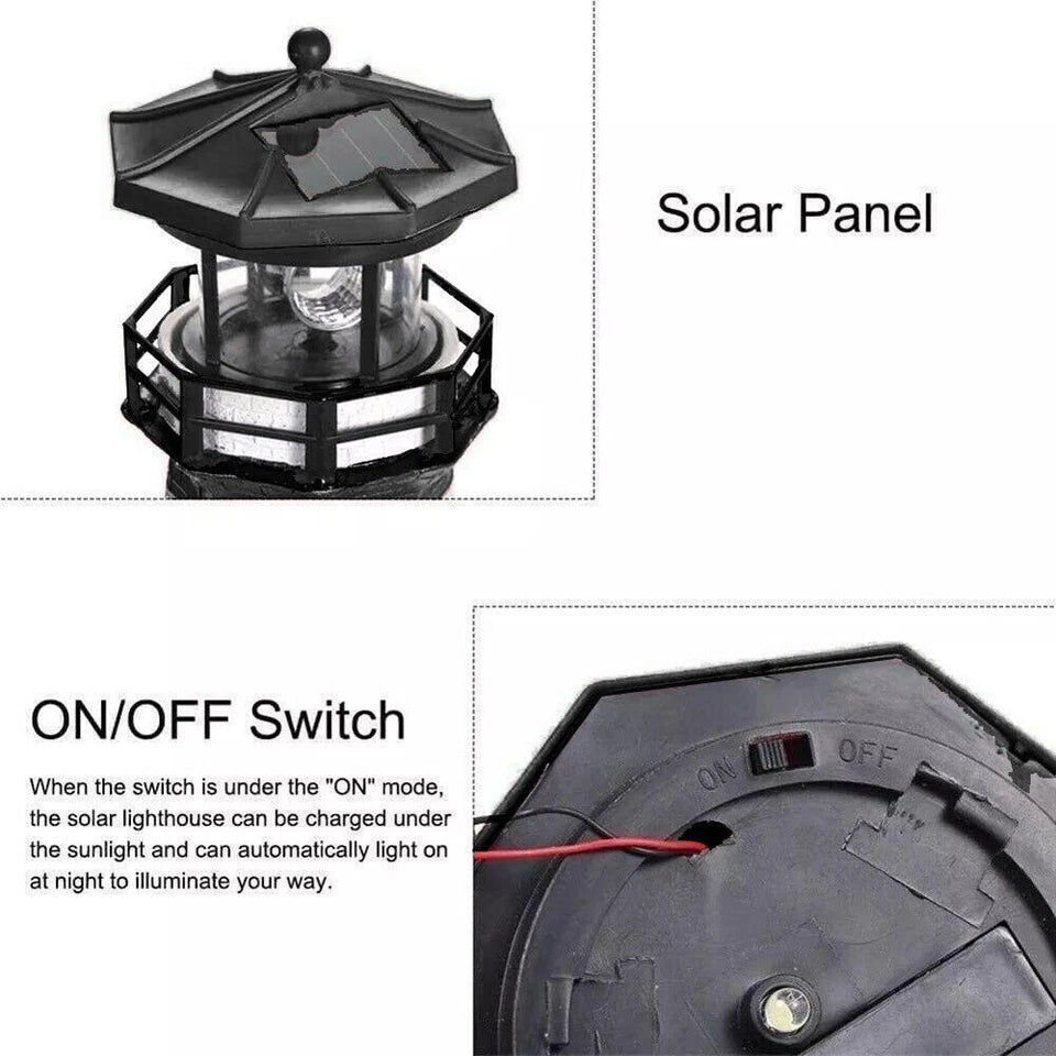 Solar Powered Lighthouse Rotating Led Garden Light House Decoration Ornament UK