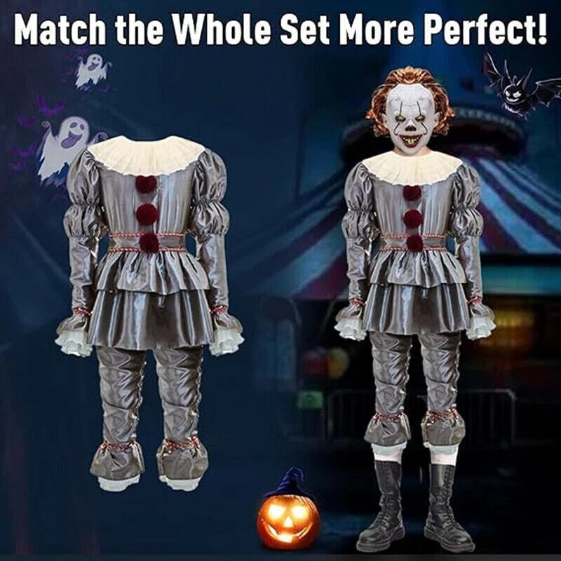 Adult Pennywise Clown Costume Halloween Cosplay Suit Outfit Fancy ( Dress Only)