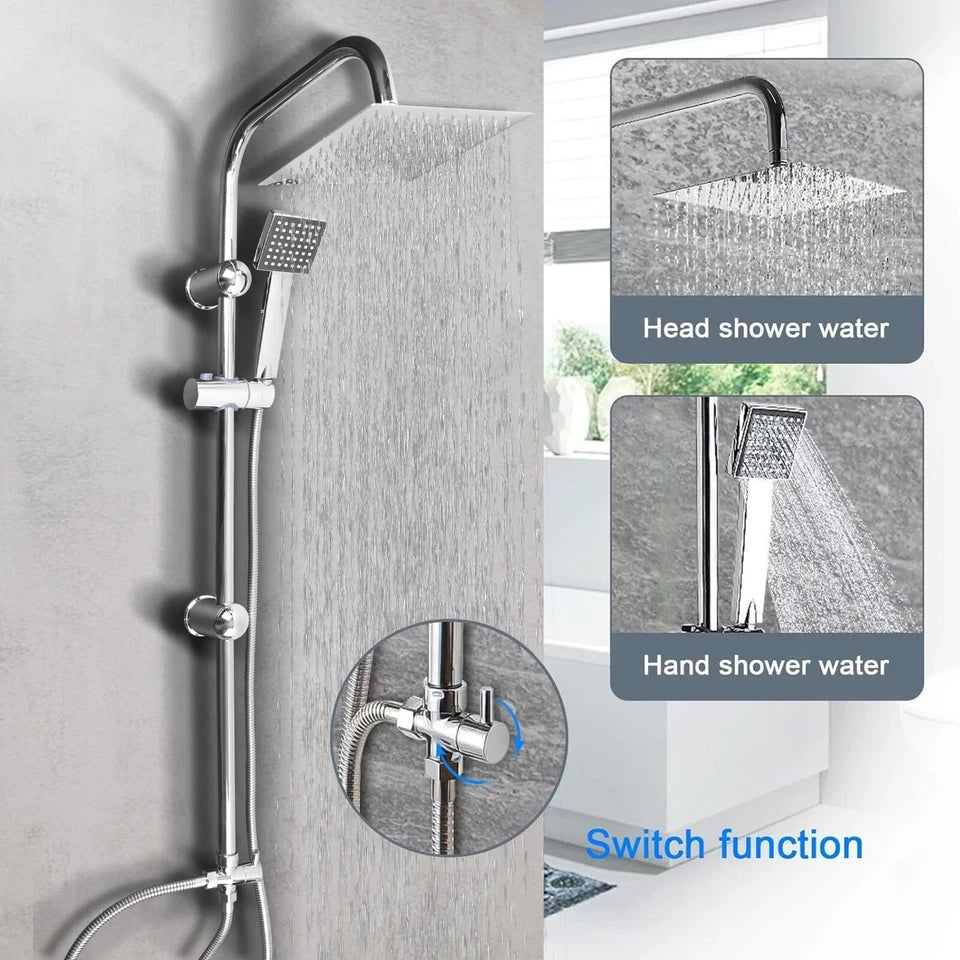 Shower Kit Twin Head 2 Mixer Shower Heads Rail Hose Riser Square Bathroom Set