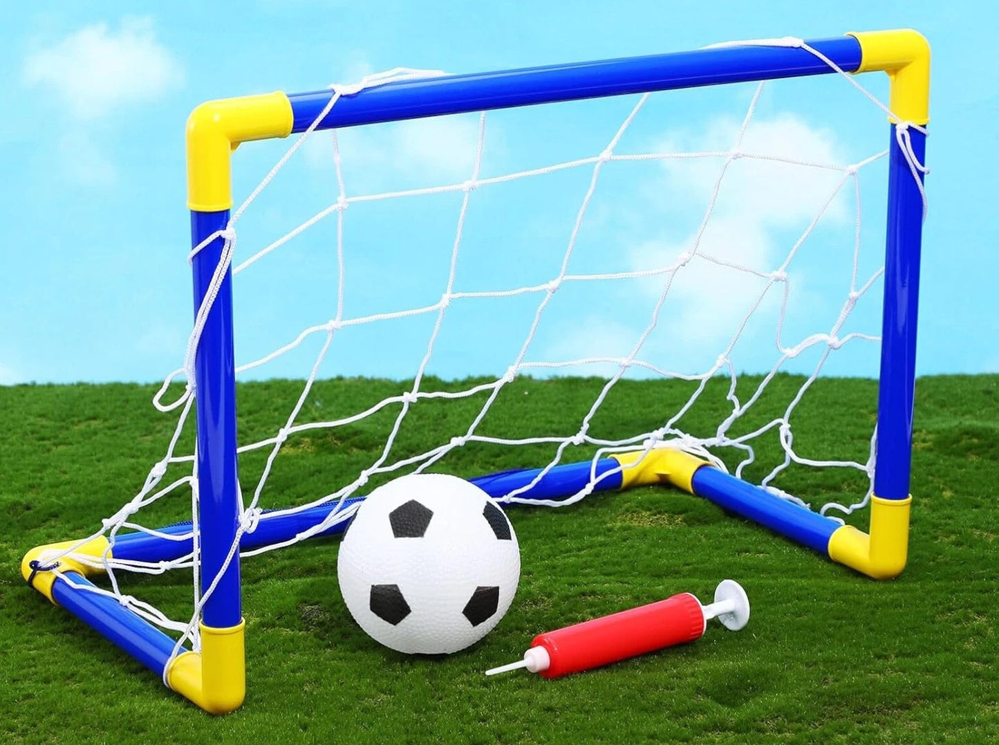 2 x Childrens Football Soccer Goals, Ball, Pump Posts & Nets Indoor Outdoor Set