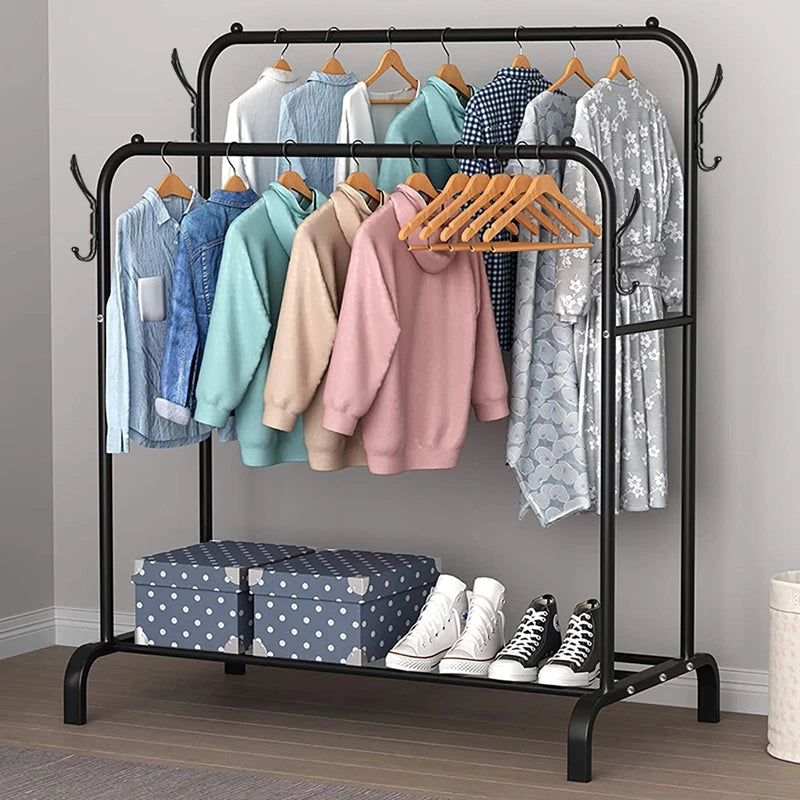 Heavy Duty Double Clothes Rail Hanging Rack Garment Shoes Storage