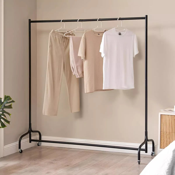4/5/6ft Heavy Duty Metal Clothes Garment Single Hanging Rail with Wheels