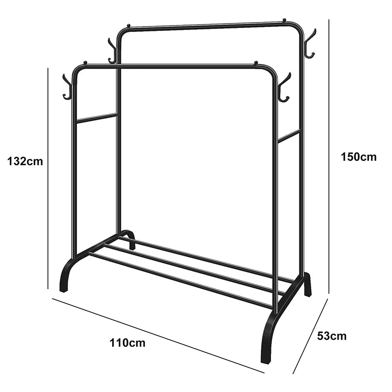 Heavy Duty Double Clothes Rail Hanging Rack Garment Shoes Storage