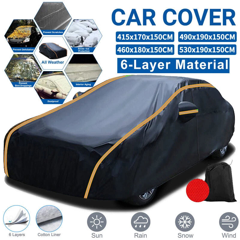 Waterproof 6 Layer Car Cover Heavy Duty Cotton Lined UV Protection