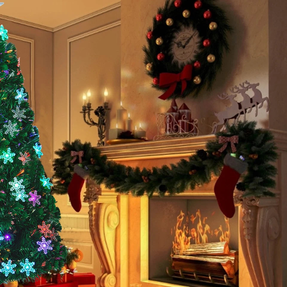 9ft Bushy Pine XMAS Christmas Garland with Lights for Stairs Outdoor Decorations