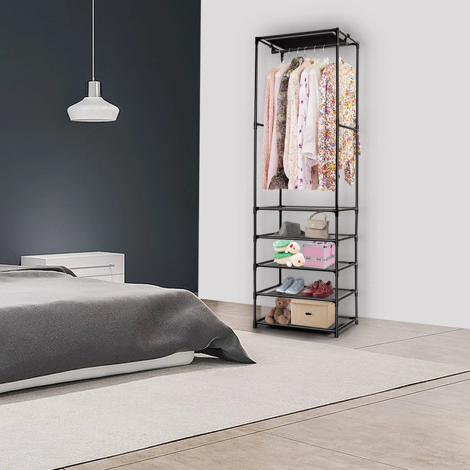 Heavy Duty Clothes Rail Garment Hanging Rack Shoe Storage Shelf Display Black