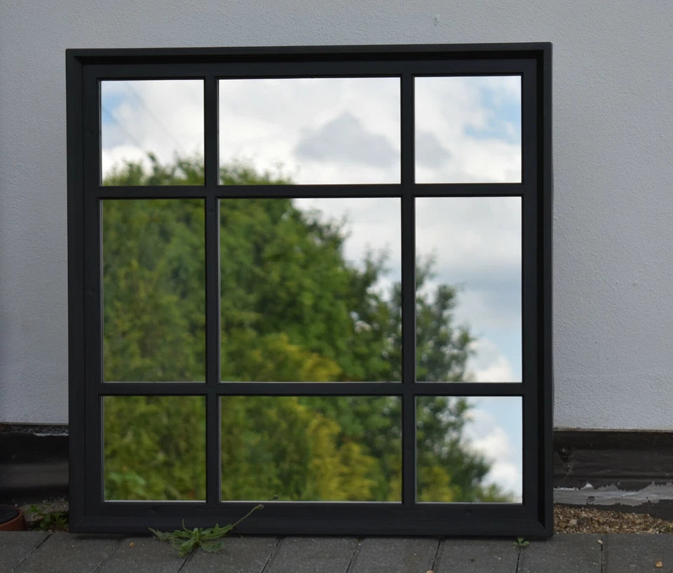 BLACK ENCHANTED WINDOW STYLE WALL MIRROR MANTEL HALLWAY SQUARE 61X61Cm