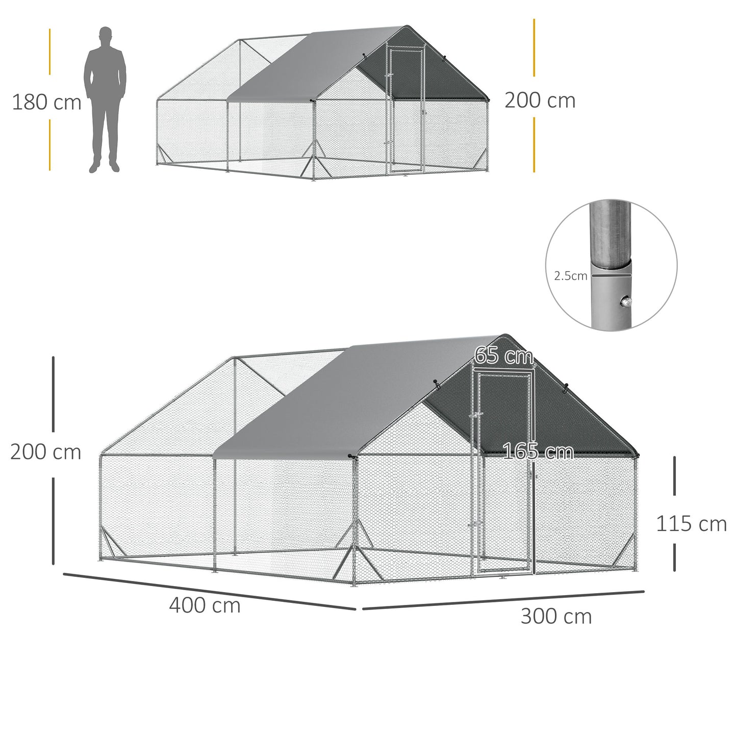 Walk In Chicken Run Galvanized Chicken Coop Hen House w/ Water-Resist Cover