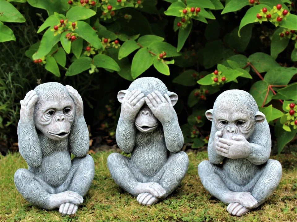 3 Wise Monkey Garden Ornaments See, Speak, Hear No Evil Monkey