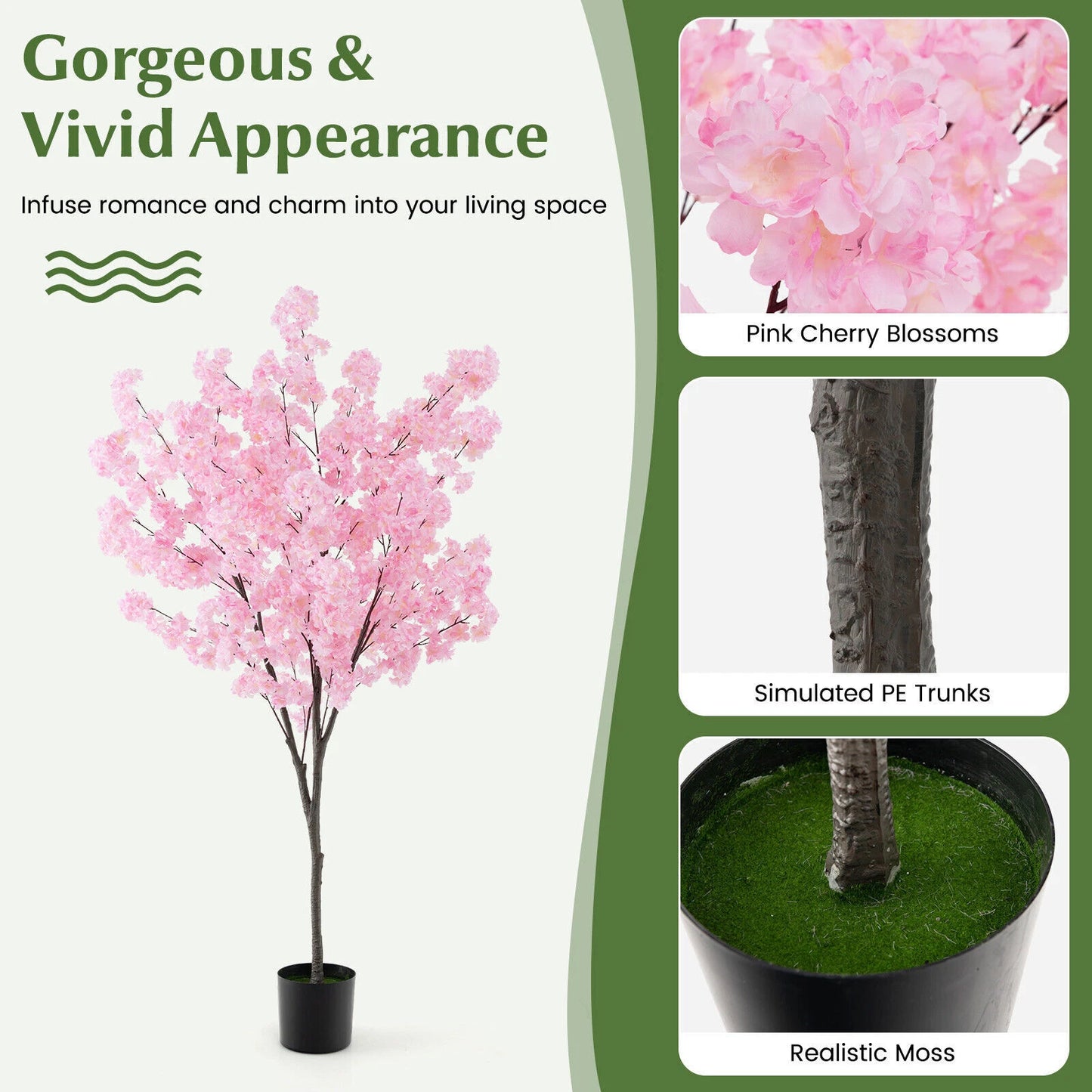 190cm Tall Artificial Cherry Blossom Tree Faux Floral Plant 1170 Flowers