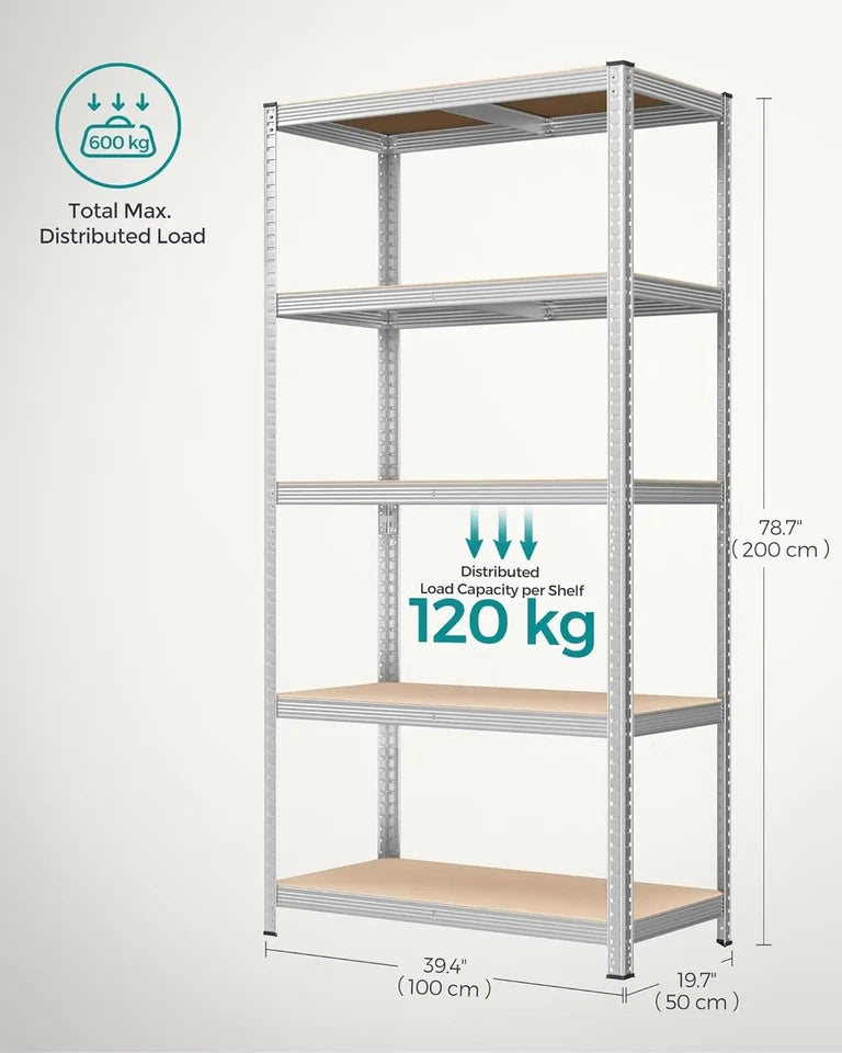 5 Tier Shelving Unit 200x100x50cm Heavy Duty Adjustable Storage Shelves