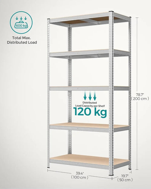 5 Tier Shelving Unit 200x100x50cm Heavy Duty Adjustable Storage Shelves