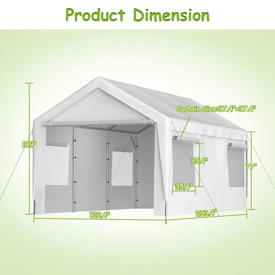 Carport 10x20ft Car Canopy Garage UV-Proof Waterproof SUV Boat Heavy Duty White