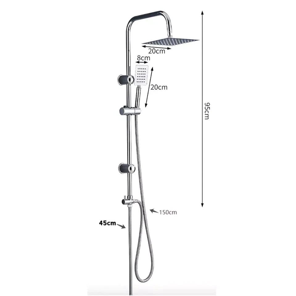 Shower Kit Twin Head 2 Mixer Shower Heads Rail Hose Riser Square Bathroom Set