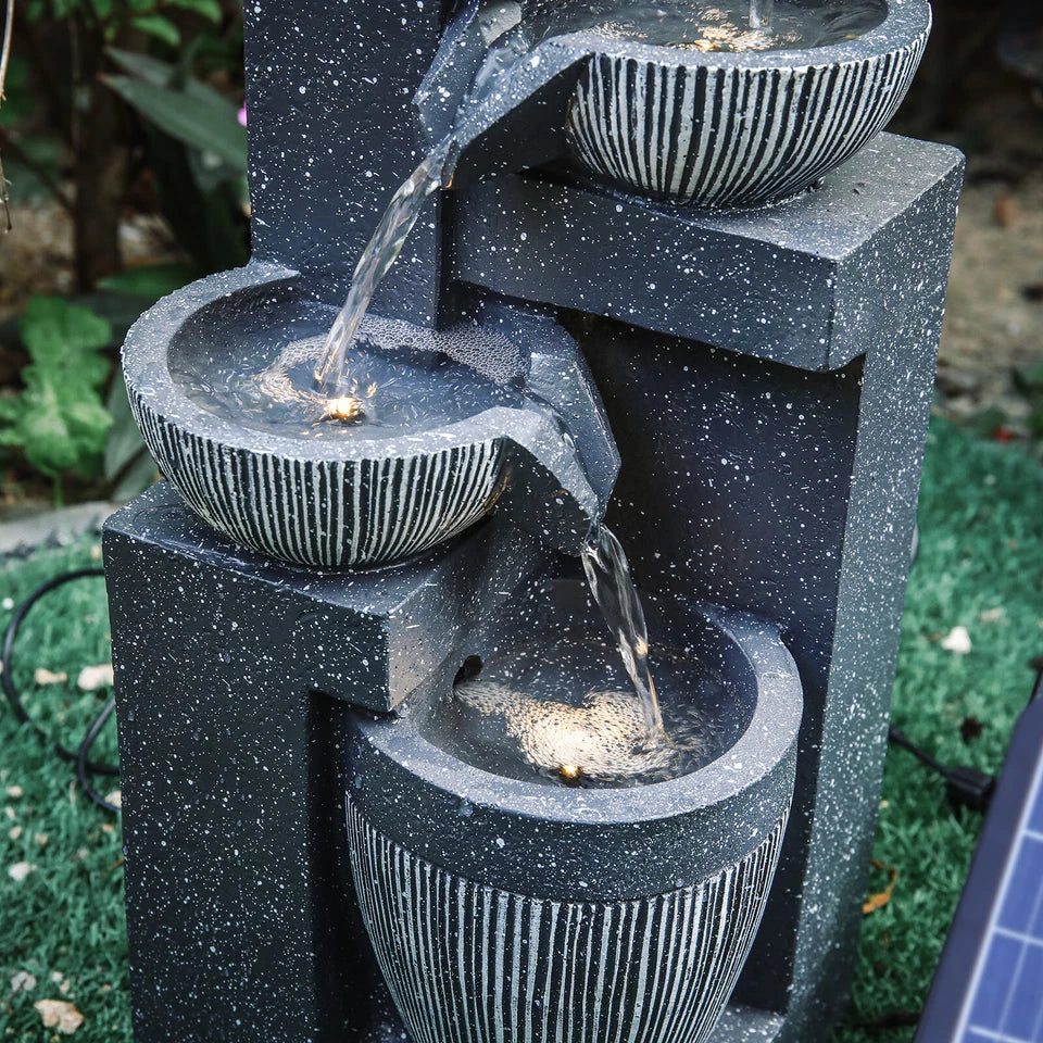 Garden Solar Power Cascading Tiered Water Feature Fountain Statues w/ LED Lights
