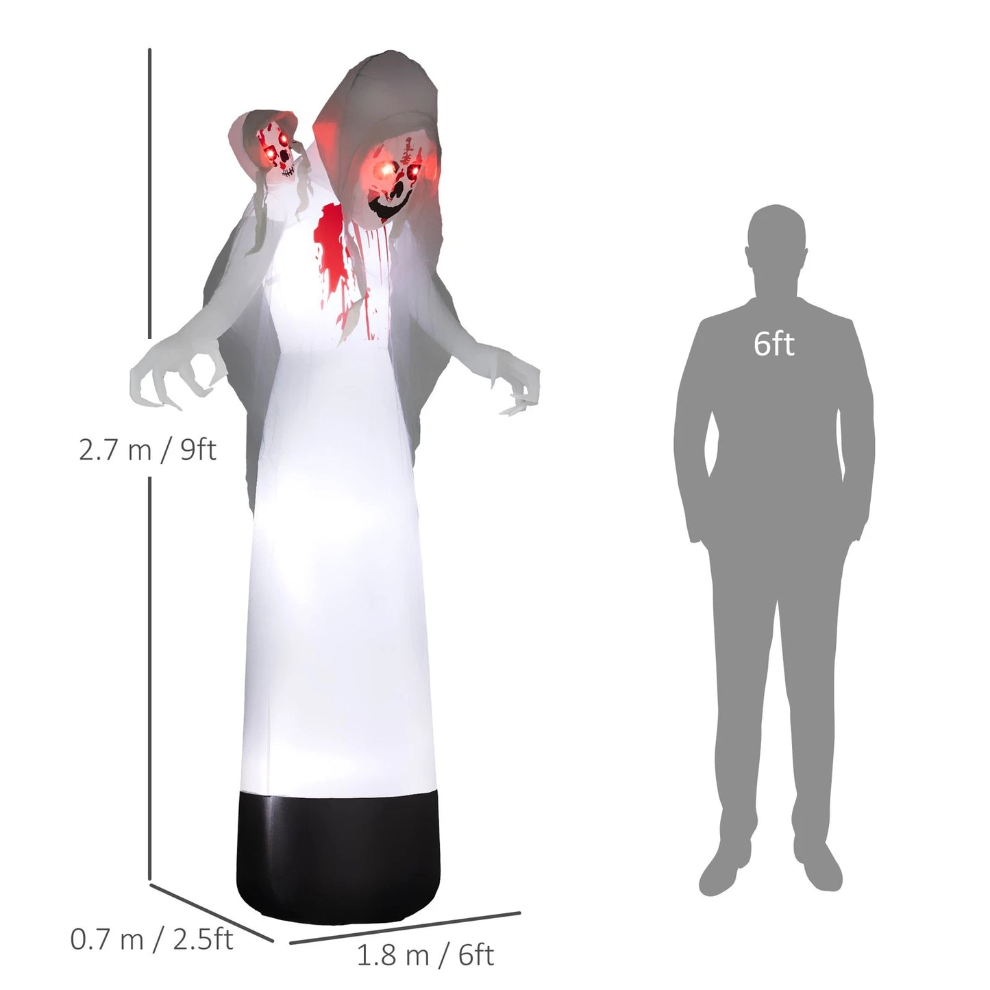 8.9FT Tall Halloween Inflatable Three-Head Witch Ghost, Blow Up Decoration