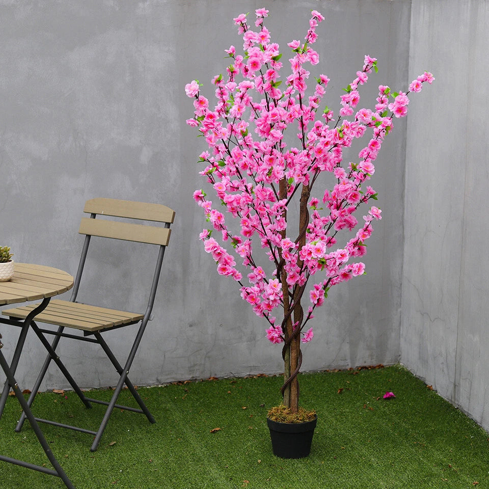 Artificial Blossom Tree Pink/White 120cm 4ft Realistic Faux House Plant Fully Potted