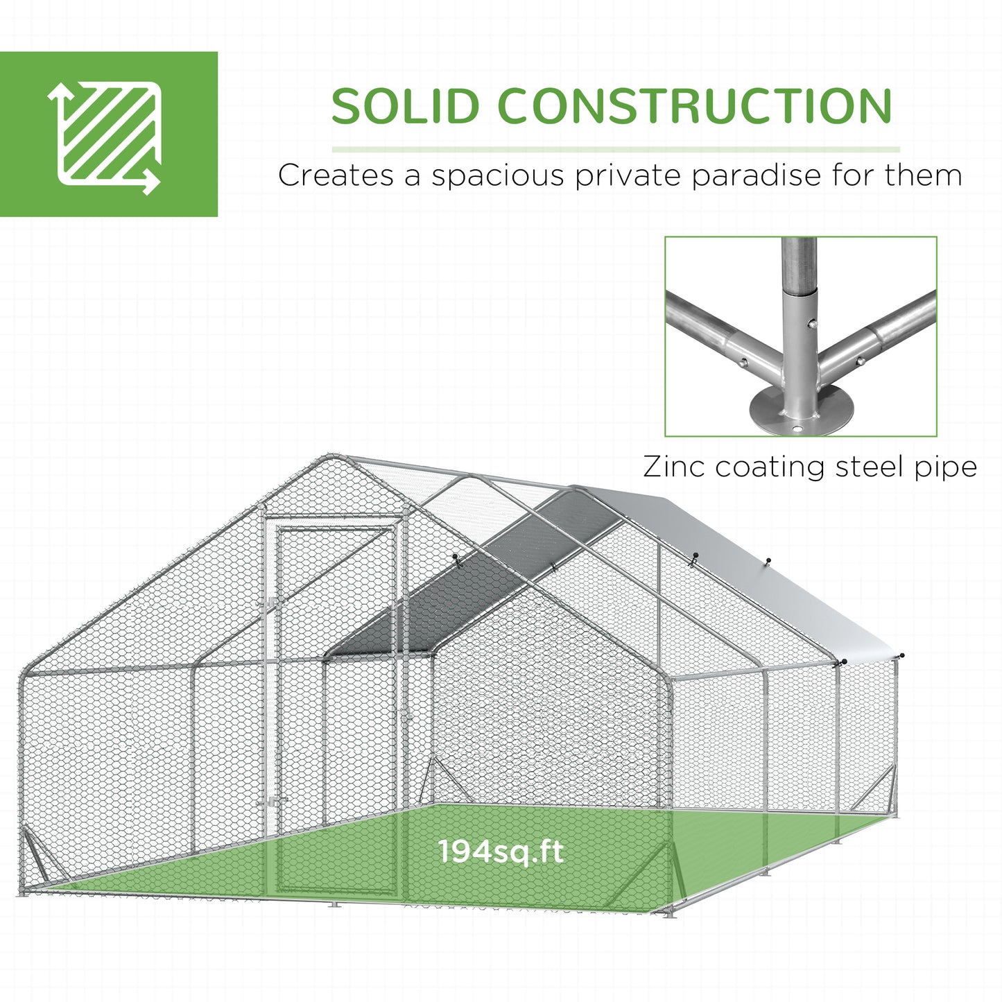 Walk In Chicken Run Galvanized Chicken Coop Hen House w/ Water-Resist Cover