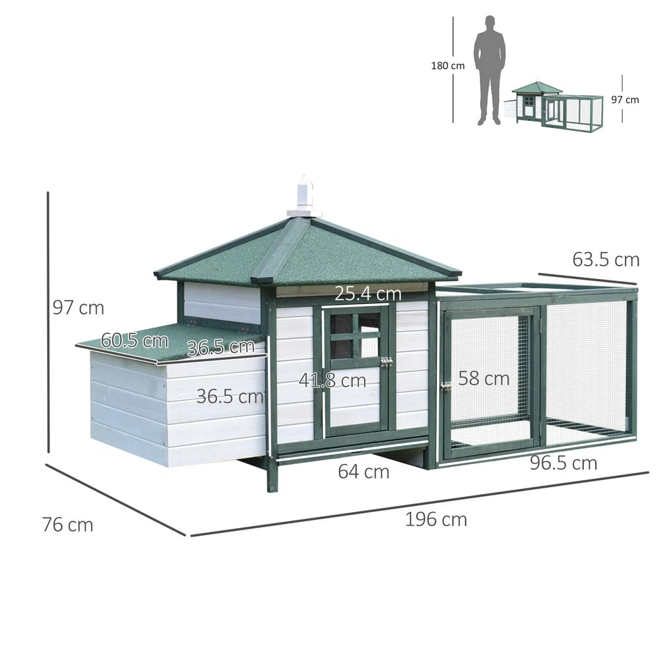 Wood Chicken Coop Pet Poultry Hen House Back yard with Nesting Box Ramp Run