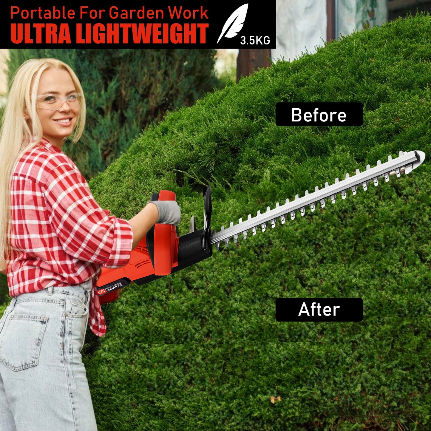 Brushless Cordless Hedge Trimmer Tree Branch Cutter Tool with 2Battery & Charger