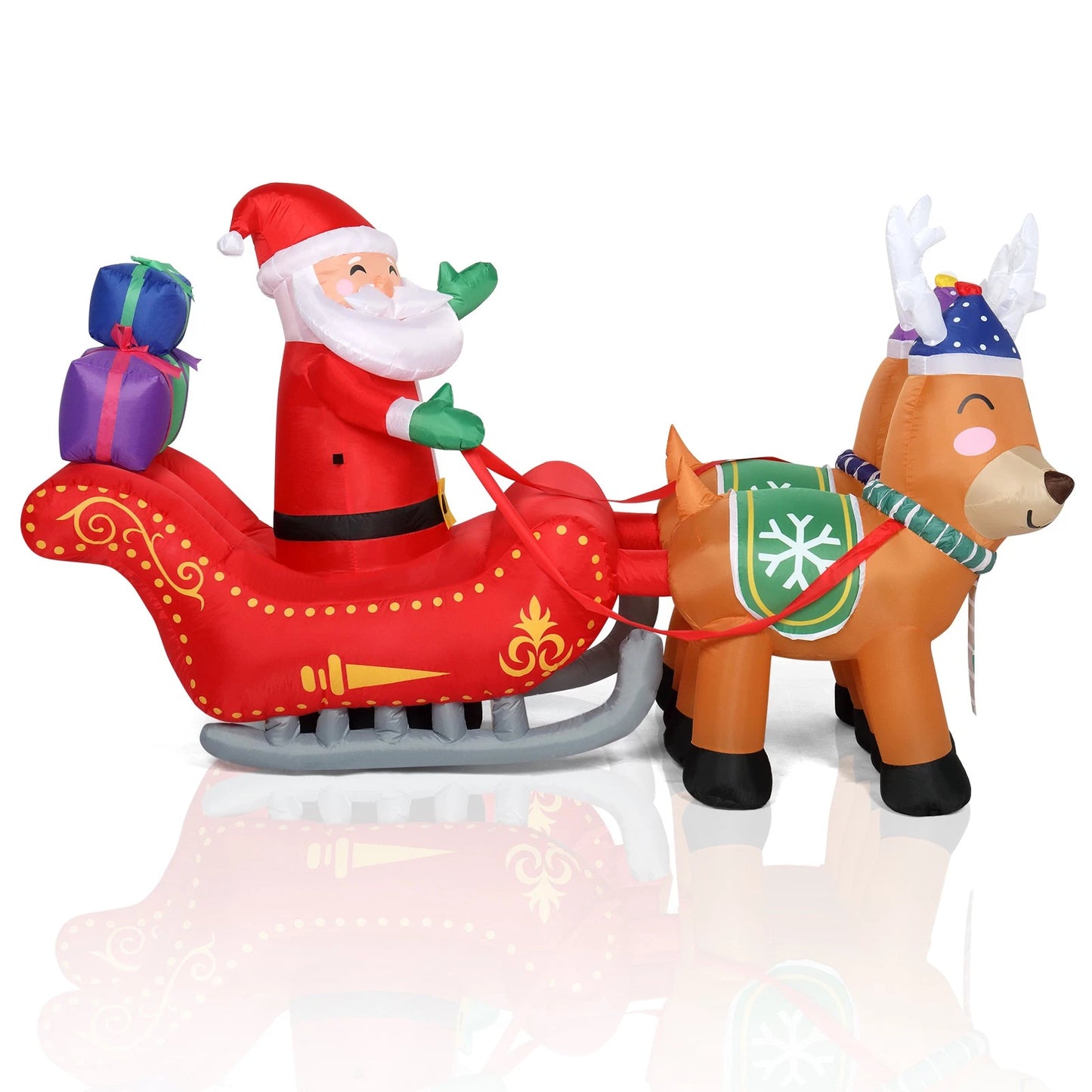 7FT Christmas Inflatable Santa Claus Sledge Sleigh Reindeer Blow Up Xmas Garden