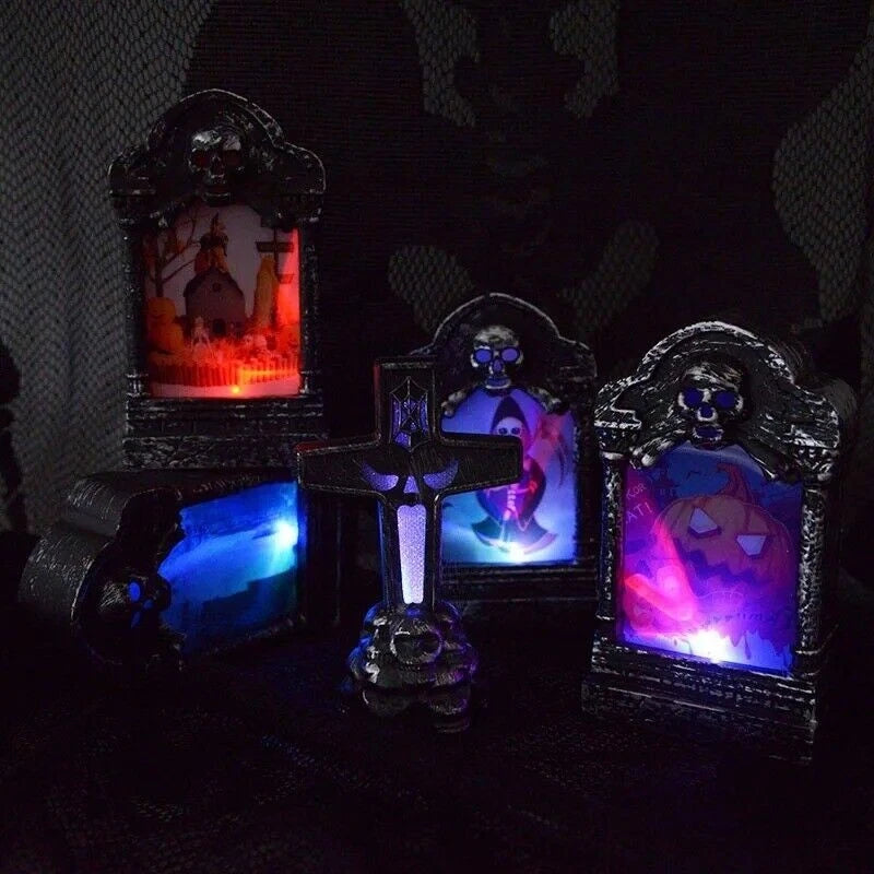 4x Halloween Light Up Tombstone Horror LED Game Props Outdoor Garden Party Decor