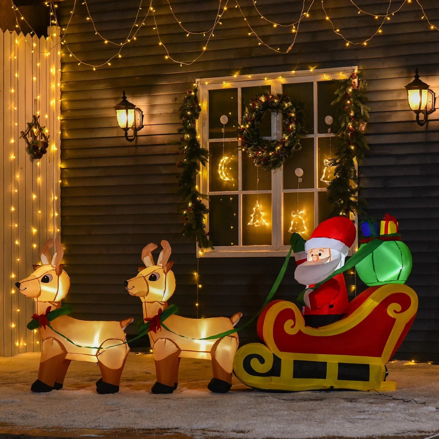 8ft Christmas Inflatable Santa Claus on Sleigh, LED Lighted Decoration