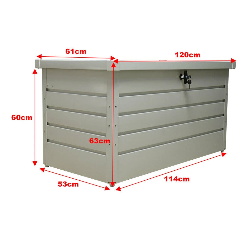 400L Outdoor Garden Storage Metal Steel Chest Cushion Box Case Shed Sit-On Lid