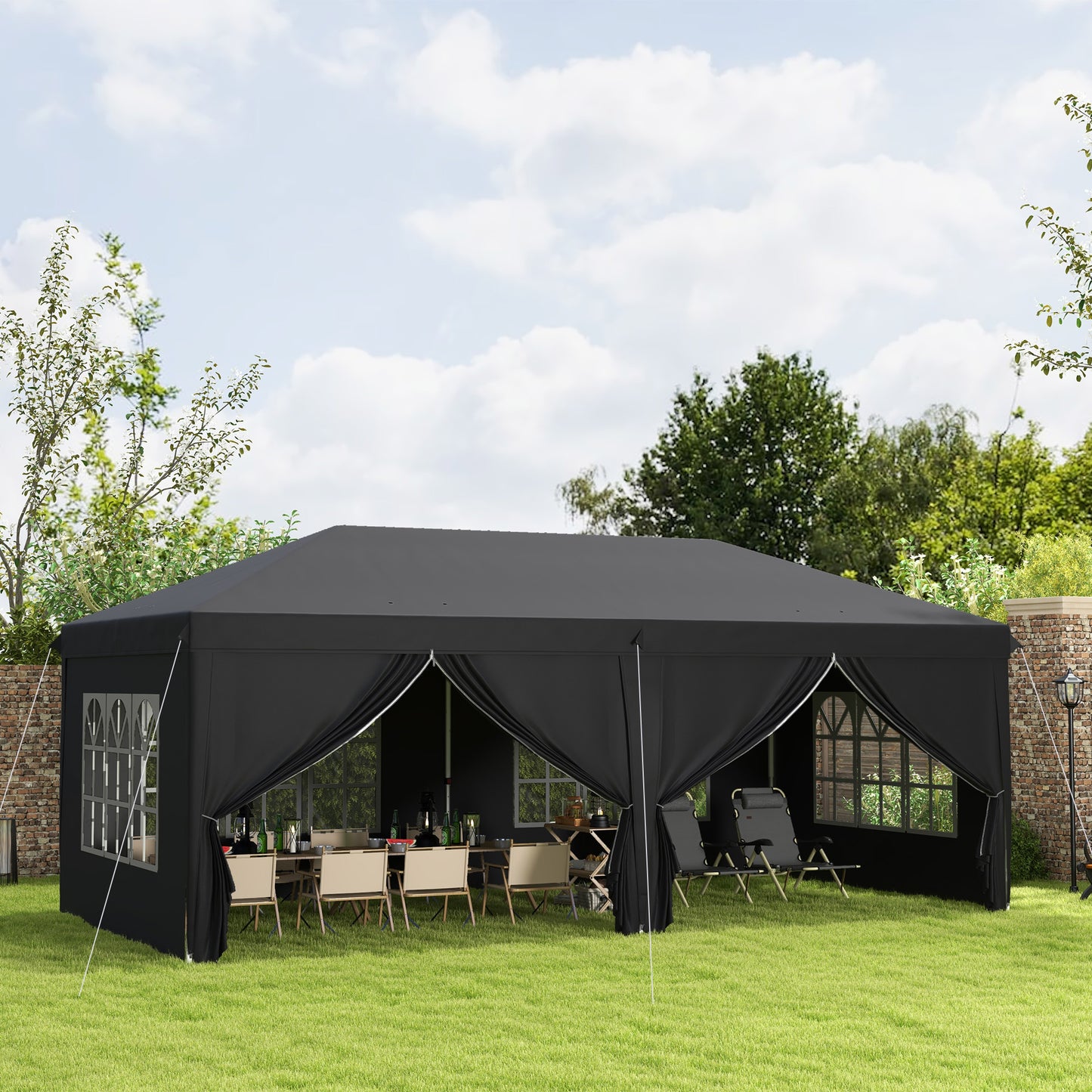 3x6m Popup Garden Heavy Duty Gazebo Marquee Party Tent Canopy with 6 Side Walls