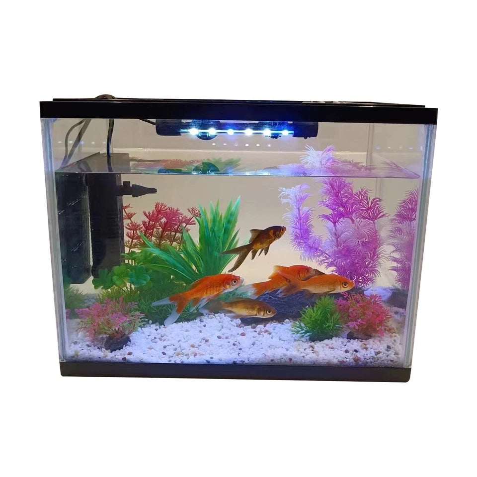 26L LED Glass Aquarium Fish Tank Starter Kit Fish Net, Led Light Air Pump