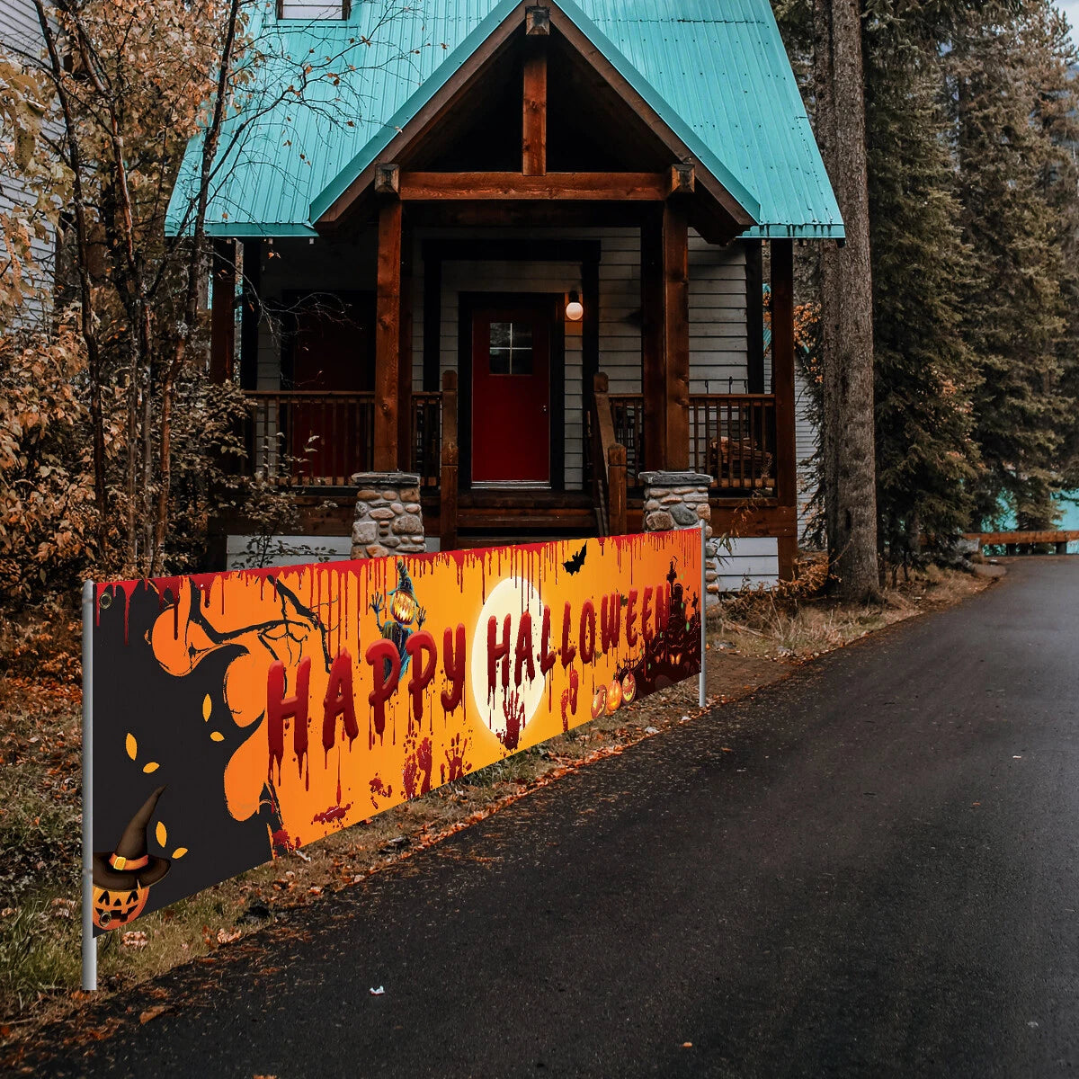 Happy Halloween Hanging Banner Flag Party Celebrate Foldable Home Outdoor Decor