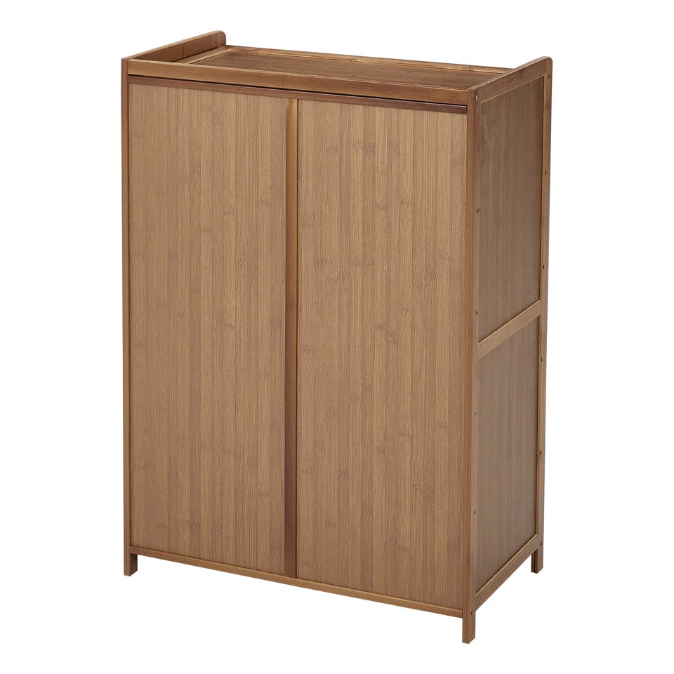 Shoe Cabinet Storage Cupboard Footwear Stand Rack Wooden Double Rattan Doors UK