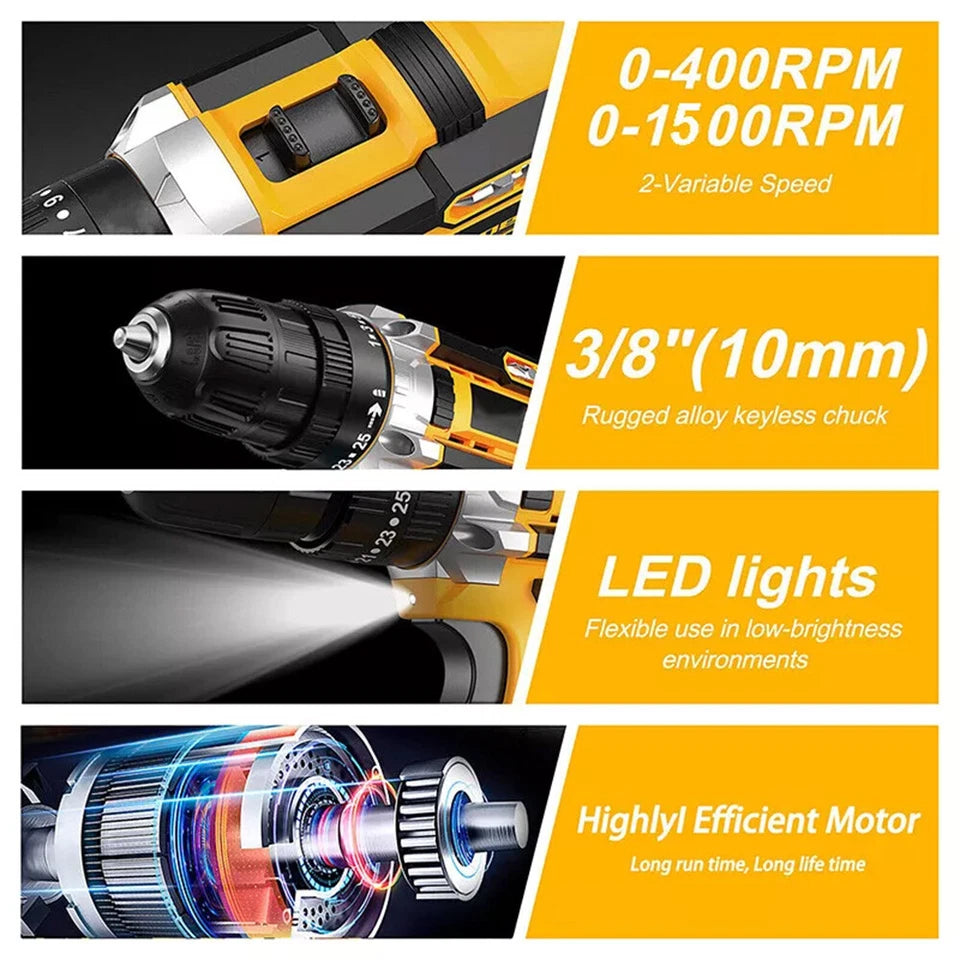 2 Battery 21V Cordless Drill Combi Driver High Power Electric Screwdriver Set UK