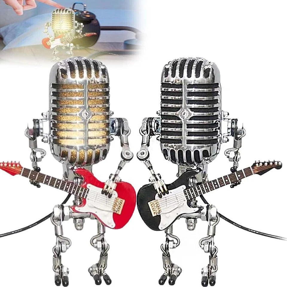Retro Microphone Robot Desk Lamp LED Table Light Steampunk Ornament Decor Gifts