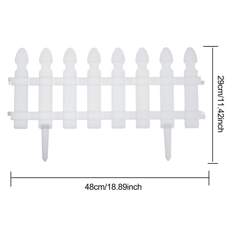 4,8,12 PCS White Plastic Picket Fencing Wooden Effect Lawn Border Edge Garden Edging