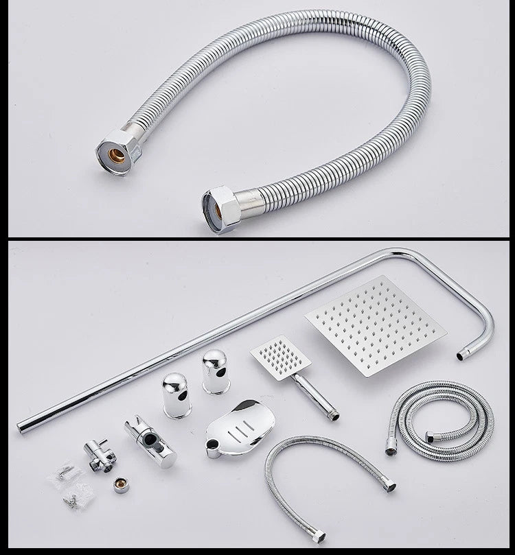 Shower Kit Twin Head 2 Mixer Shower Heads Rail Hose Riser Square Bathroom Set