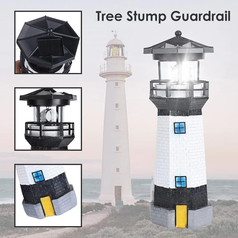Solar Powered Lighthouse Rotating Led Garden Light House Decoration Ornament UK