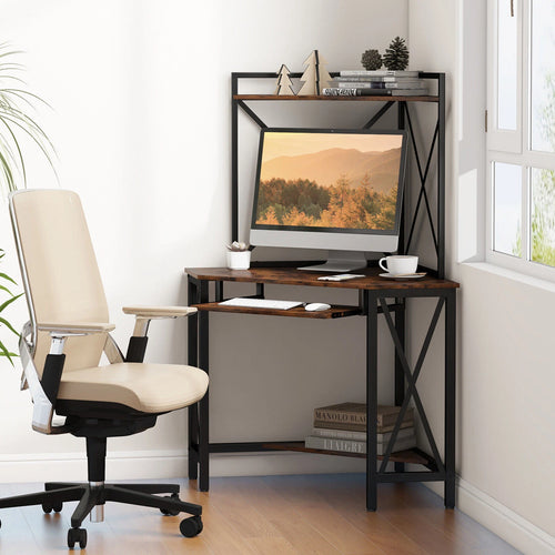 Corner Desk Space-Saving Computer Desk Home Office Study Writing Desk w/Shelves