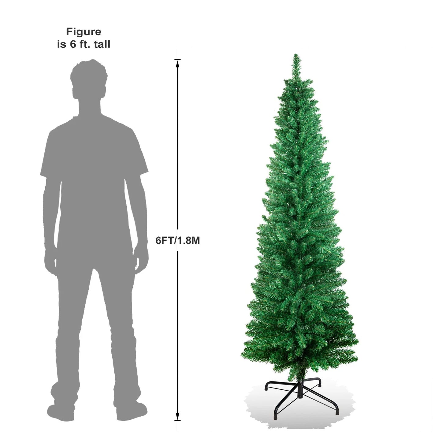 4/5/6/7ft Pencil Slim Christmas Tree with Lights Artificial XMAS Home Decoration