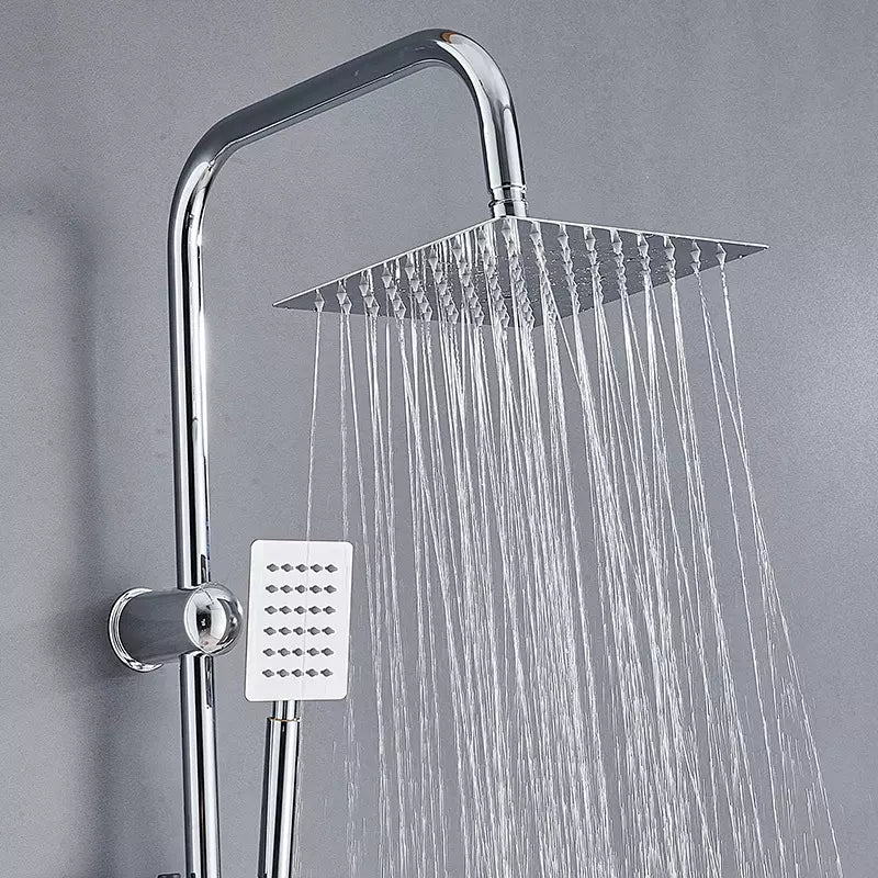 Shower Kit Twin Head 2 Mixer Shower Heads Rail Hose Riser Square Bathroom Set